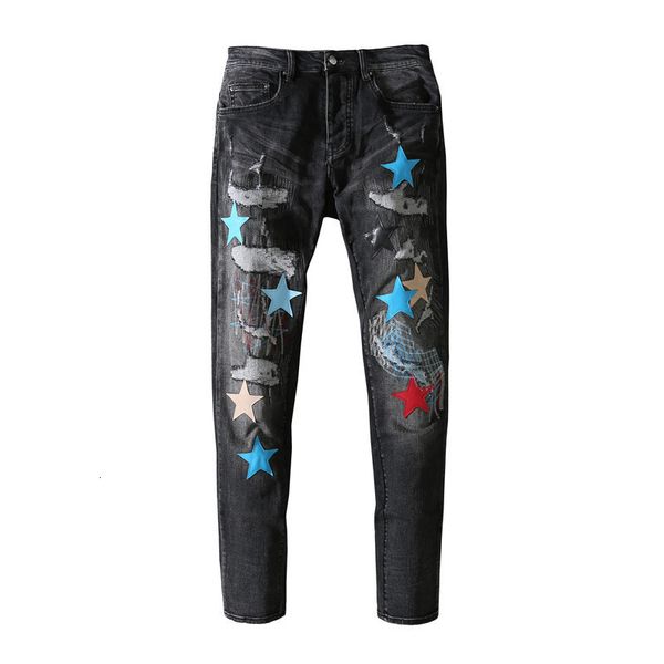 men's jeans high street color jeans of men with leather graphic motorcycle black hole thin elasticity hip hop fit j6ol, Blue
men's jeans high street color jeans of men with leather graphic motorcycle black hole thin elasticity hip hop fit j6ol, Blue