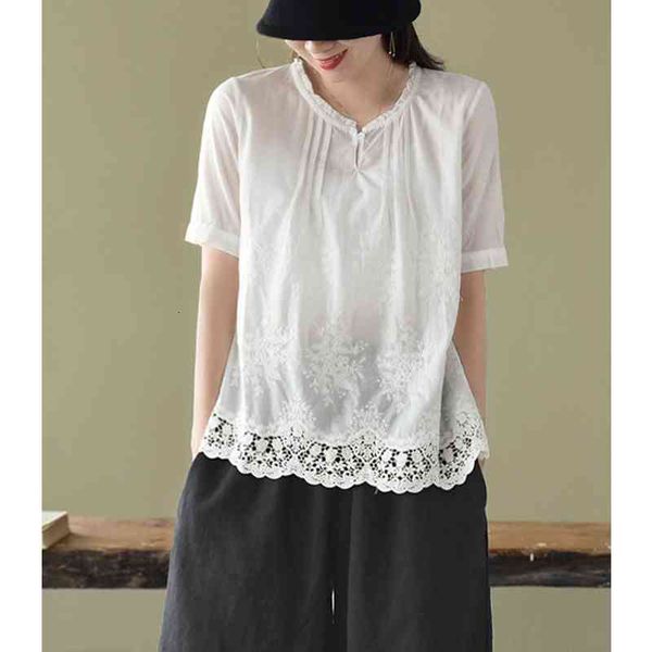 women's t-shirt lamtrip ruffled collar floral embroidery hollow out lace hem loose short sleeve doll shirt mori girl 2021 summer l, White
women's t-shirt lamtrip ruffled collar floral embroidery hollow out lace hem loose short sleeve doll shirt mori girl 2021 summer l, White