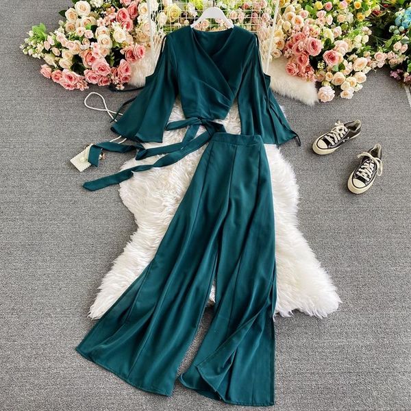 women's two piece pants women chiffon set solid long sleeves drawstring slim shirt & wide-leg sets ladies 2pcs vacation suits, White
women's two piece pants women chiffon set solid long sleeves drawstring slim shirt & wide-leg sets ladies 2pcs vacation suits, White