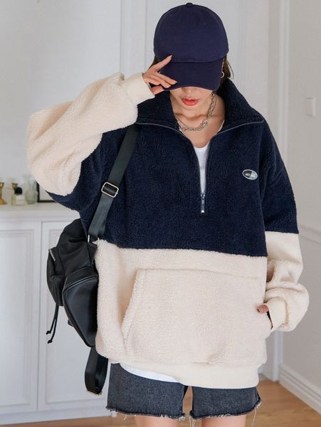 dazy two tone kangaroo pocket half zipper drop shoulder fleece pullover without tee z7ea#, White;black
dazy two tone kangaroo pocket half zipper drop shoulder fleece pullover without tee z7ea#, White;black