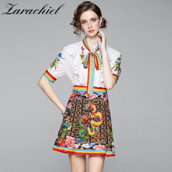 fashion designer colorful striped bow tied collar ruffles shirt + luxury dragon flower printed mini a-line skirt set 210416, White
fashion designer colorful striped bow tied collar ruffles shirt + luxury dragon flower printed mini a-line skirt set 210416, White
