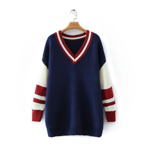 hsa winter autumn women pullover sweater v-neck patchwork versatile loose knitwear base long jumper 210430, Black;white
hsa winter autumn women pullover sweater v-neck patchwork versatile loose knitwear base long jumper 210430, Black;white