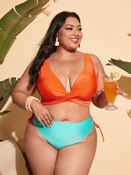 plus color block wrap bikini swimsuit d9vp#, Black
plus color block wrap bikini swimsuit d9vp#, Black