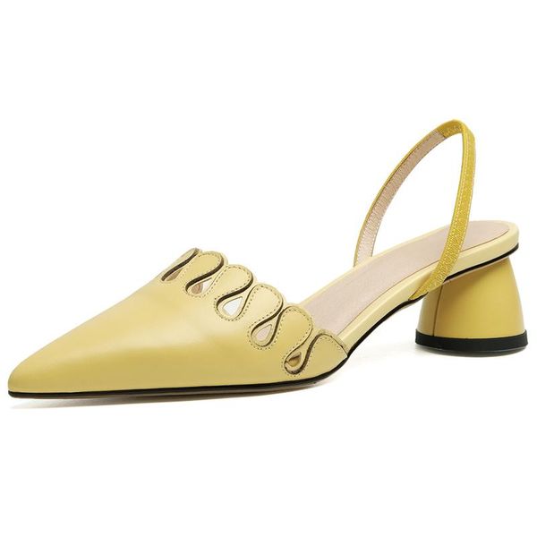summer women's sandals genuine leather pointed toe round heels height 4.5 cm concise party shoes for ladies yellow white, Black
summer women's sandals genuine leather pointed toe round heels height 4.5 cm concise party shoes for ladies yellow white, Black