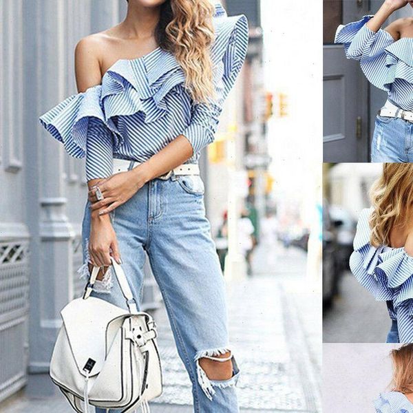 elegant stylish off the shoulder women shirts trendy two layers blue striped summer casual shirt plus size xl, White
elegant stylish off the shoulder women shirts trendy two layers blue striped summer casual shirt plus size xl, White