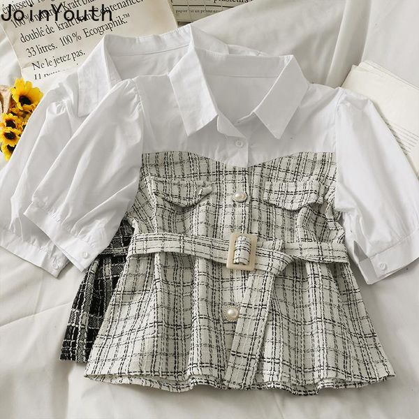 women's blouses & shirts joinyouth contrast color patchwork tweed plaid shirt women 2021 summer korean elegant short sleeve with lace u, White
women's blouses & shirts joinyouth contrast color patchwork tweed plaid shirt women 2021 summer korean elegant short sleeve with lace u, White