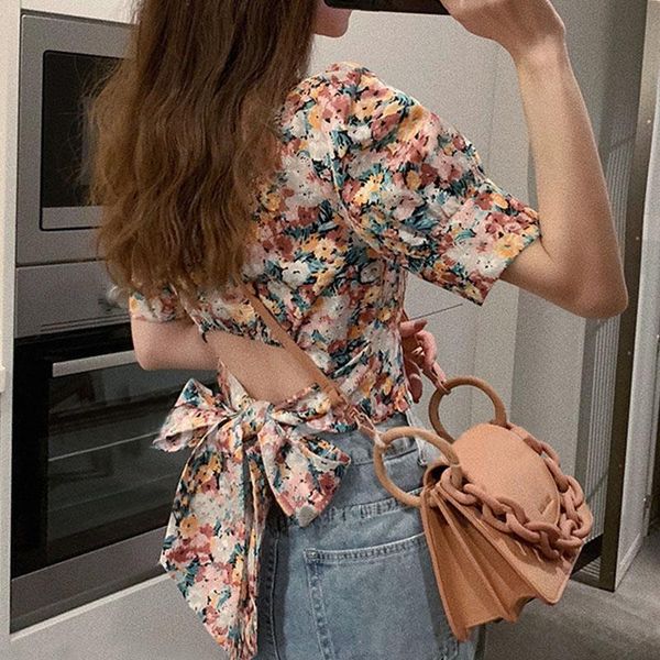 women's t-shirt vintage puff slevee floral summer short sleeve square collar women designer casual korean backless clothing ladie, White
women's t-shirt vintage puff slevee floral summer short sleeve square collar women designer casual korean backless clothing ladie, White