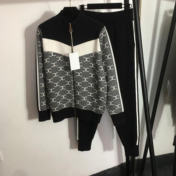 luxury knit two piece pants outdoor casual sport suit sets personality jacquard women brand jacket pant, White
luxury knit two piece pants outdoor casual sport suit sets personality jacquard women brand jacket pant, White