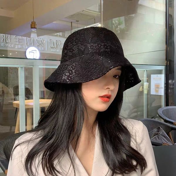 new large eaves small flower embroidered lace fisherman's hat women's fresh sun protection and sunshade thin hollow basin hat in s, Blue;gray