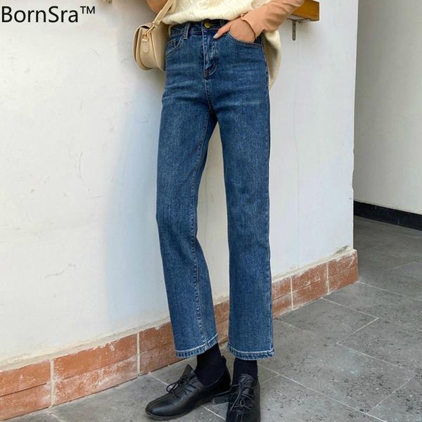 women's jeans bornsra all-match simple women pants high waist button pockets female straight denim autumn winter trousers femme, Blue
women's jeans bornsra all-match simple women pants high waist button pockets female straight denim autumn winter trousers femme, Blue