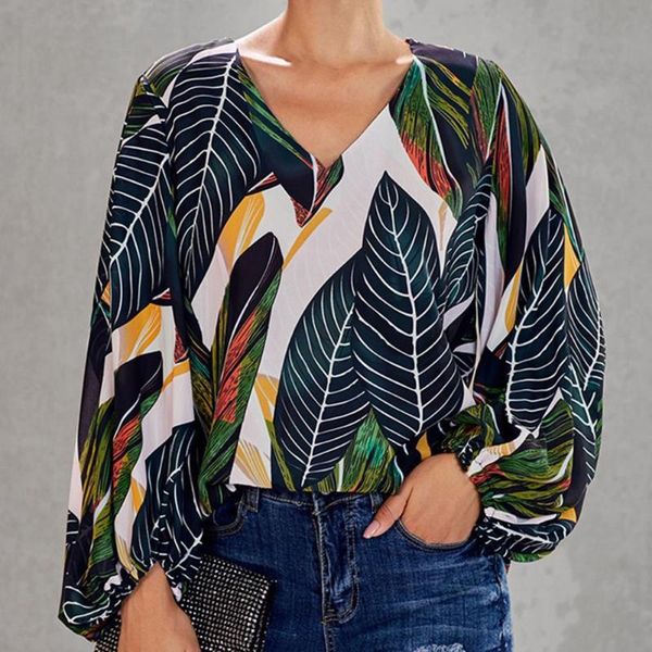 women's blouses & shirts loose shirt casual pullover long sleeve lantern floral v neck lady for daily wear, White
women's blouses & shirts loose shirt casual pullover long sleeve lantern floral v neck lady for daily wear, White