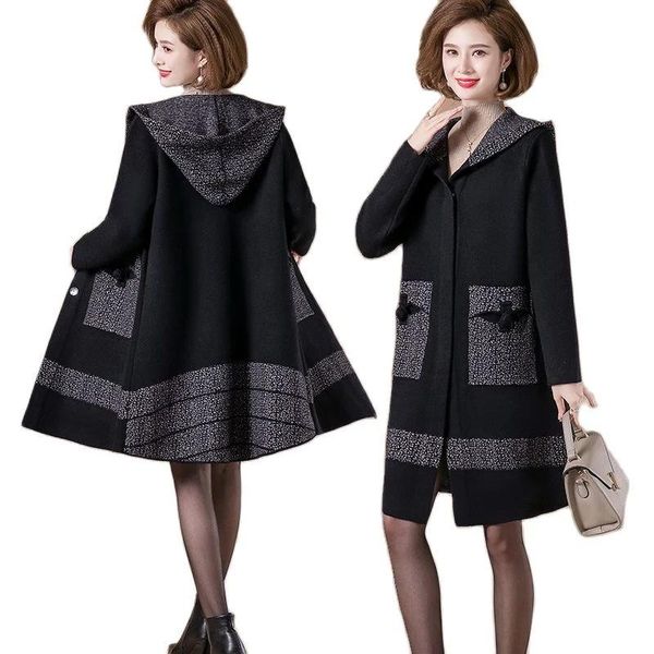 women's wool & blends 2021middle-aged mothers autumn winter hooded woolen jacket mid-length plus size 5xl coat femme knitted a1369, Black
women's wool & blends 2021middle-aged mothers autumn winter hooded woolen jacket mid-length plus size 5xl coat femme knitted a1369, Black