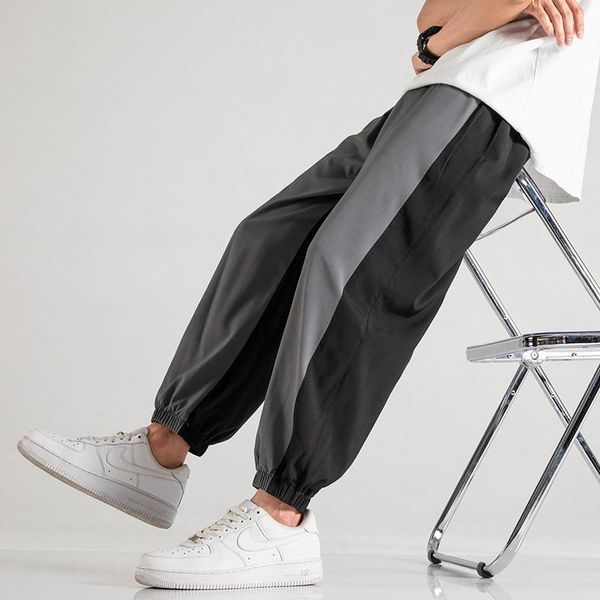 men's pants japanese double-sided stitched loose hanging ice silk ultra thin legged casual capris, Black 
men's pants japanese double-sided stitched loose hanging ice silk ultra thin legged casual capris, Black