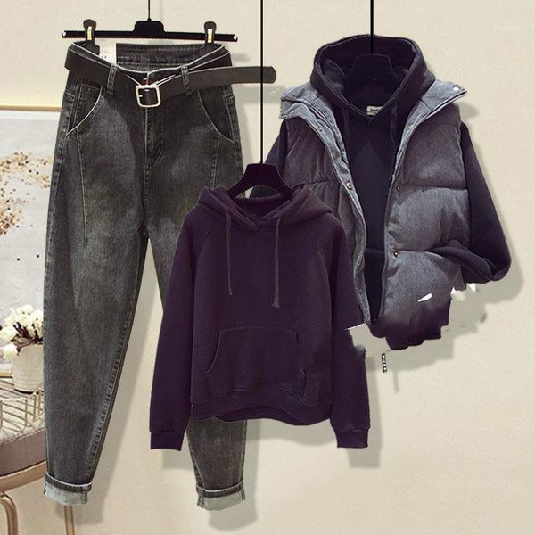 women 2021 autumn winter fashion three-piece set female cotton-padded vest and hooded ladies high waist slim jeans suit q303, White
women 2021 autumn winter fashion three-piece set female cotton-padded vest and hooded ladies high waist slim jeans suit q303, White
