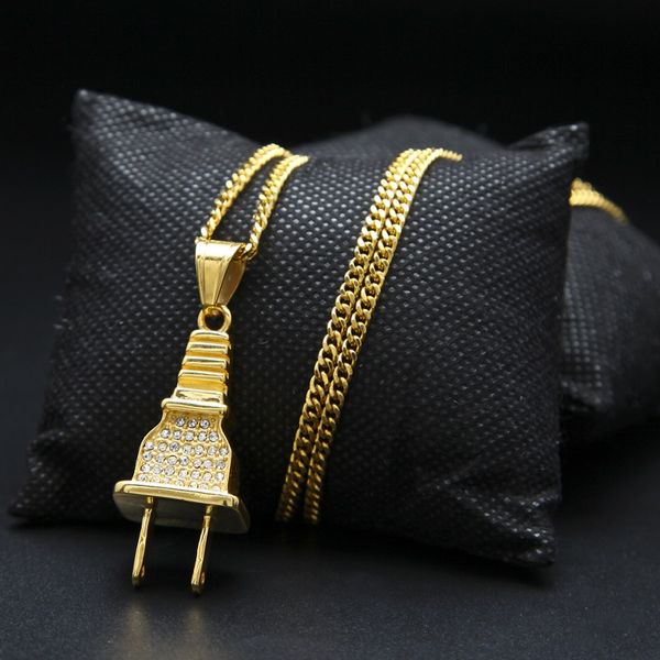 mens iced out plug pendant necklace fashion hip hop jewelry with 60cm cuban link chain, Silver
mens iced out plug pendant necklace fashion hip hop jewelry with 60cm cuban link chain, Silver