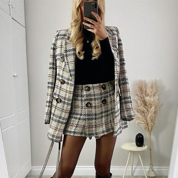 women fashion office wear double breasted check tweed blazer spring za retro plaid pantalon autumn outwear coat 210521, White;black
women fashion office wear double breasted check tweed blazer spring za retro plaid pantalon autumn outwear coat 210521, White;black