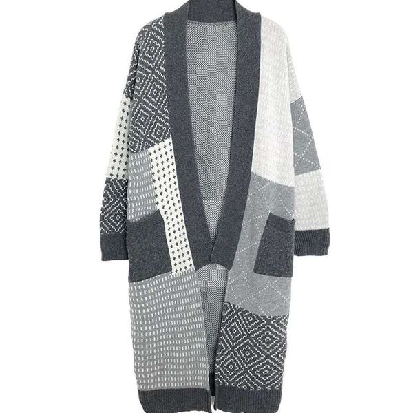 european and american foreign trade mid-length color matching sweater womens coat 2021 autumn and winter new v-neck plus size knit womens ca, White;black
european and american foreign trade mid-length color matching sweater womens coat 2021 autumn and winter new v-neck plus size knit womens ca, White;black