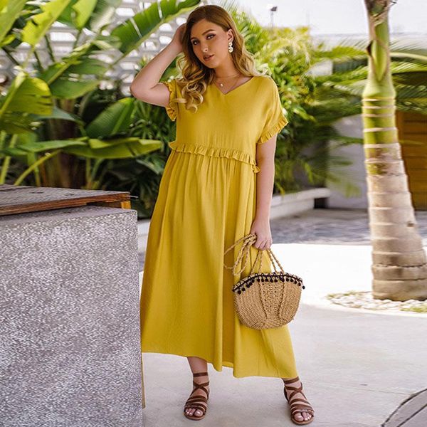 plus size dresses 2021 summer casual woman dress female v neck short sleeve ruffles yellow loose oversized maxi long, Black
plus size dresses 2021 summer casual woman dress female v neck short sleeve ruffles yellow loose oversized maxi long, Black