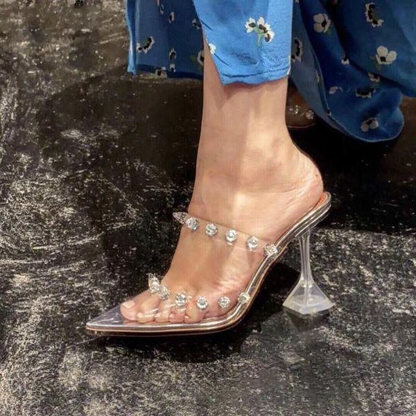 pvc transparent crystal shoes woman studded high heel sandals clear strange heels mules runway dress ladies 2021 slippers, Black
pvc transparent crystal shoes woman studded high heel sandals clear strange heels mules runway dress ladies 2021 slippers, Black