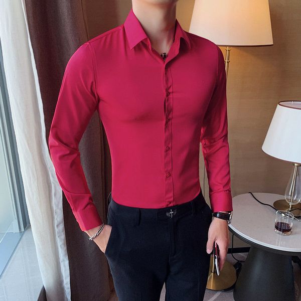 men's casual shirts long sleeve solid color slim british business shirt wine red s-4xl men clothes camisa social masculina 7abm, White;black
men's casual shirts long sleeve solid color slim british business shirt wine red s-4xl men clothes camisa social masculina 7abm, White;black