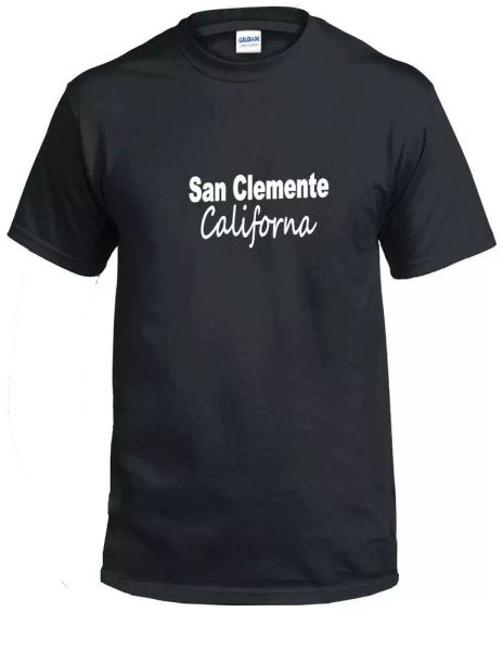 san clemente t-shirt south orange county beach black white script tee shirt, White;black
san clemente t-shirt south orange county beach black white script tee shirt, White;black