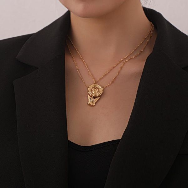 pendant necklaces fashion double layer geometric portrait short choker necklace charm women creative personality chain jewelry, Silver
pendant necklaces fashion double layer geometric portrait short choker necklace charm women creative personality chain jewelry, Silver