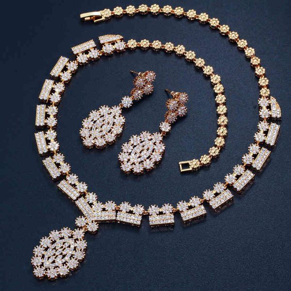 t0125 bridal high grade jewelry micro inlaid zircon necklace earrings two piece set real gold color protection anti allergy, Black
t0125 bridal high grade jewelry micro inlaid zircon necklace earrings two piece set real gold color protection anti allergy, Black