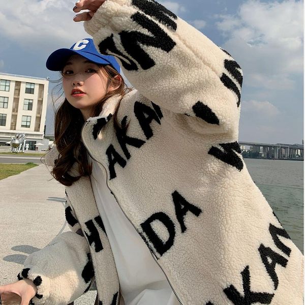 women's jackets korean fashion loose letter lambswool stand collar long sleeve zipper jacket women autumn winter 2021 casual outwear, Black;brown
women's jackets korean fashion loose letter lambswool stand collar long sleeve zipper jacket women autumn winter 2021 casual outwear, Black;brown