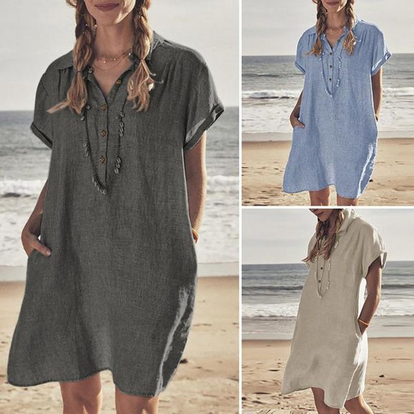 casual dresses shirt dress solid color pockets women short sleeve lapel buttons for dating, Black;gray
casual dresses shirt dress solid color pockets women short sleeve lapel buttons for dating, Black;gray