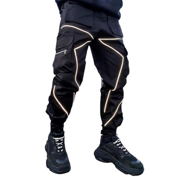 men zipper reflective strip multi-pocket harem pants hip hop casual cargo trousers elastic lanyard trouse rjoggers hombre men's, Black
men zipper reflective strip multi-pocket harem pants hip hop casual cargo trousers elastic lanyard trouse rjoggers hombre men's, Black