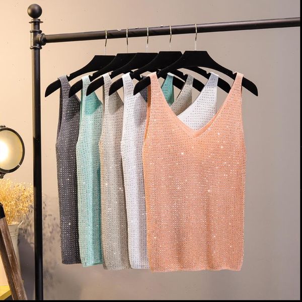 summer knitted korean sleeveless womens tanks bling lurex diamond vest white black loose camisole
summer knitted korean sleeveless womens tanks bling lurex diamond vest white black loose camisole