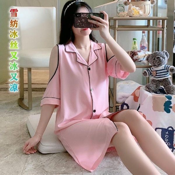 women's sleepwear nightdress girl summer ice thin shirt medium length private pajamas off shoulder chiffon 2021 net red, Black;red
women's sleepwear nightdress girl summer ice thin shirt medium length private pajamas off shoulder chiffon 2021 net red, Black;red