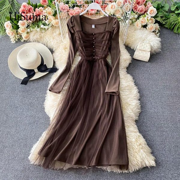 spring autumn women's square collar puff sleeve knitted with mesh dress female chic single buttons a-line dresses casual, Black;gray
spring autumn women's square collar puff sleeve knitted with mesh dress female chic single buttons a-line dresses casual, Black;gray