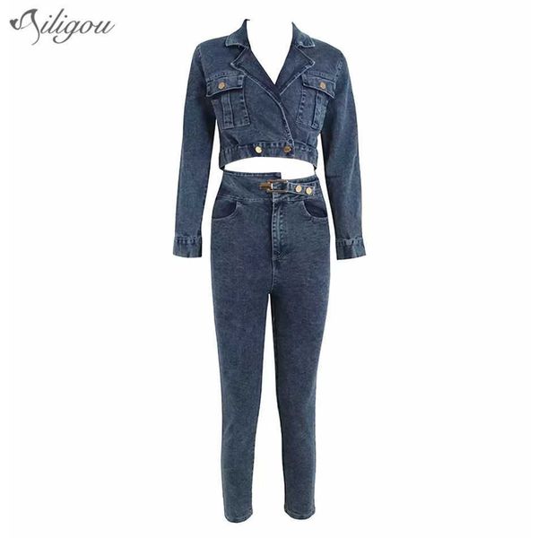 high waist button denim overalls 2 piece jumpsuit female long sleeve v-neck celebrity club 210527, Black;white
high waist button denim overalls 2 piece jumpsuit female long sleeve v-neck celebrity club 210527, Black;white