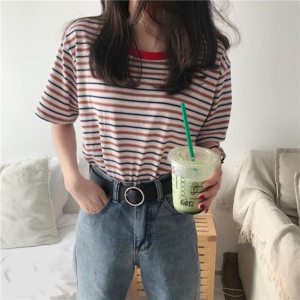 women's t-shirt short sleeve girl t shirt women summer classic stripe minimalist female sweetwear basic tee shirts, White
women's t-shirt short sleeve girl t shirt women summer classic stripe minimalist female sweetwear basic tee shirts, White