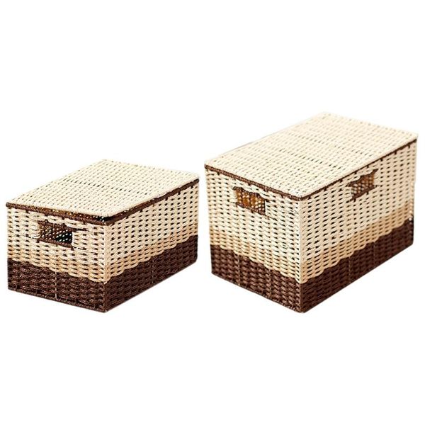 storage baskets grass woven basket with lid sundries clothes sorting boxes home kitchen organizer
storage baskets grass woven basket with lid sundries clothes sorting boxes home kitchen organizer