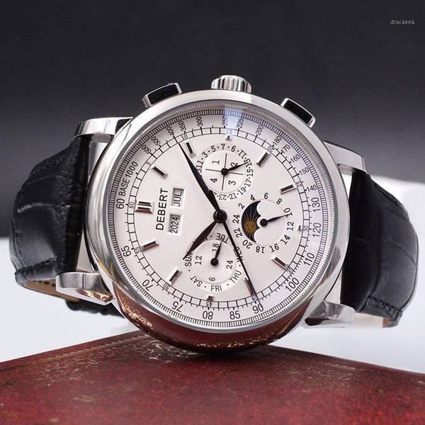 brand 42mm debert mechanical wristwatches moon phase white dial silver year day month week 316l ss case automatic watch men, Slivery;brown
brand 42mm debert mechanical wristwatches moon phase white dial silver year day month week 316l ss case automatic watch men, Slivery;brown