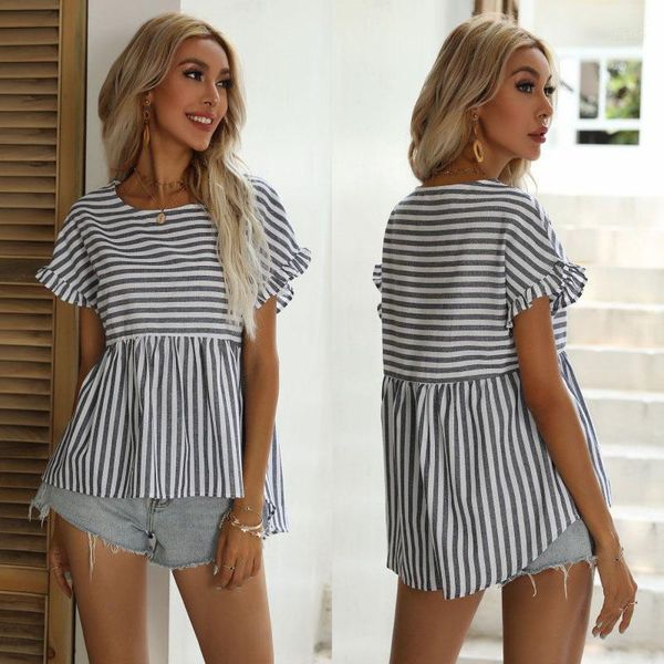 women's blouses & shirts summer 2021 striped o-neck pullover ruffled short sleeve shirt womens and ladies casual fashion, White
women's blouses & shirts summer 2021 striped o-neck pullover ruffled short sleeve shirt womens and ladies casual fashion, White