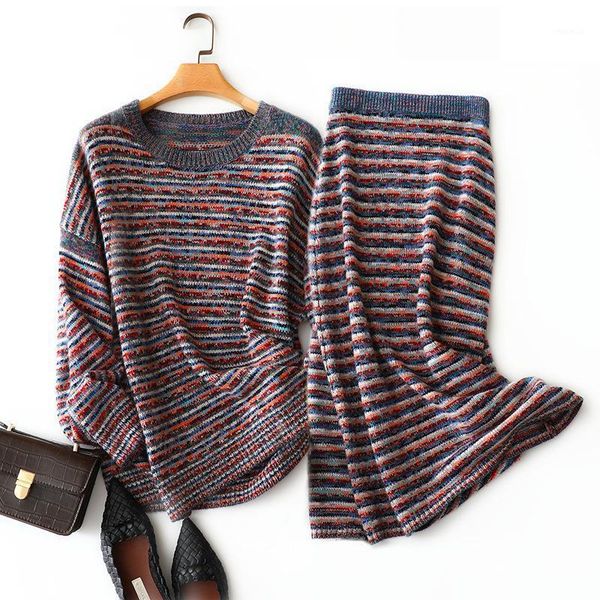 autumn and winter 2021 100 pure cashmere suit women's skirt sweater stripe two piece set tracksuits, Gray
autumn and winter 2021 100 pure cashmere suit women's skirt sweater stripe two piece set tracksuits, Gray