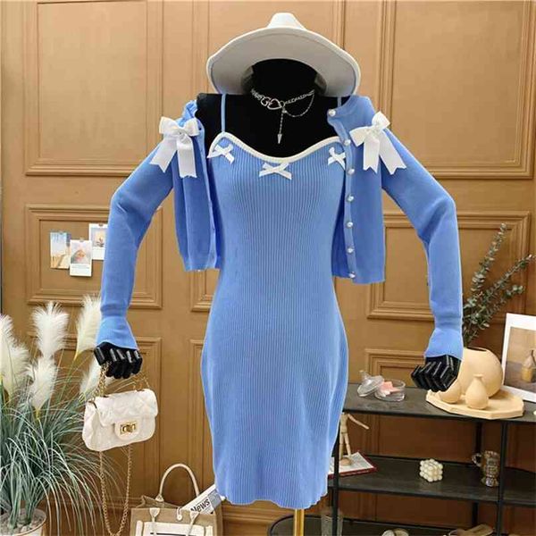 spring fall sweet bow sling dress + long-sleeved short knitted sweater two-piece fashion suit women 210602, White
spring fall sweet bow sling dress + long-sleeved short knitted sweater two-piece fashion suit women 210602, White