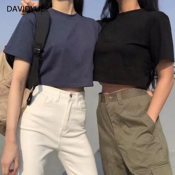 black crop women korean shirt vintage kawaii clothes solid tshirts cotton 2021 summer short women's t-shirt, White
black crop women korean shirt vintage kawaii clothes solid tshirts cotton 2021 summer short women's t-shirt, White
