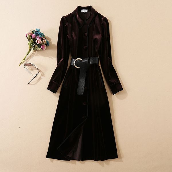 European and American women's wear autumn style Long sleeve lapel single breasted Fashionable belted velvet dress, Black;gray
European and American women's wear autumn style Long sleeve lapel single breasted Fashionable belted velvet dress, Black;gray