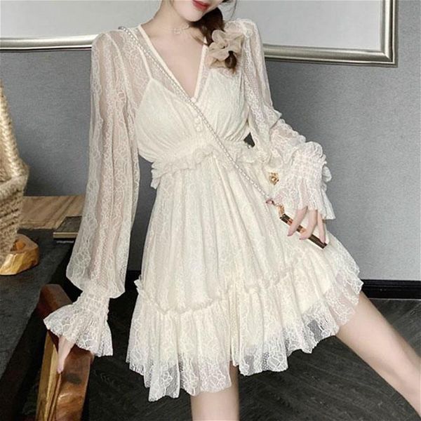 casual dresses lace elegant dress women long sleeve mini fairy party female autumn 2021 v-neck solid ruffles vintage korean, Black;gray
casual dresses lace elegant dress women long sleeve mini fairy party female autumn 2021 v-neck solid ruffles vintage korean, Black;gray