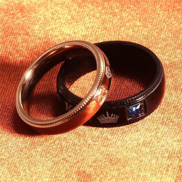 european and american couple ring her king his queen crystal from swarovskis simple titanium steel fit wedding party cluster rings, Golden;silver 
european and american couple ring her king his queen crystal from swarovskis simple titanium steel fit wedding party cluster rings, Golden;silver