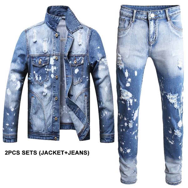 blue tracksuits ripped hole mens 2 piece sets autumn winter contrasting color design slim fit denim jacket + jeans conjuntos de hombres, Gray
blue tracksuits ripped hole mens 2 piece sets autumn winter contrasting color design slim fit denim jacket + jeans conjuntos de hombres, Gray