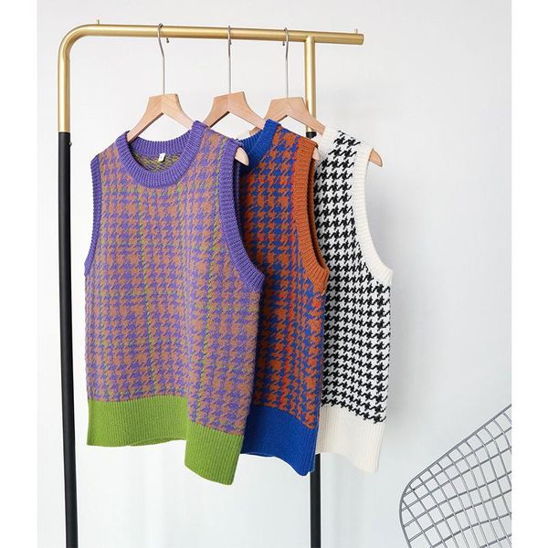 women's vests zcsmll round collar plaid vest for women sleeveless korean fashion loose big size autumn winter female knitted 2021, Black;white
women's vests zcsmll round collar plaid vest for women sleeveless korean fashion loose big size autumn winter female knitted 2021, Black;white