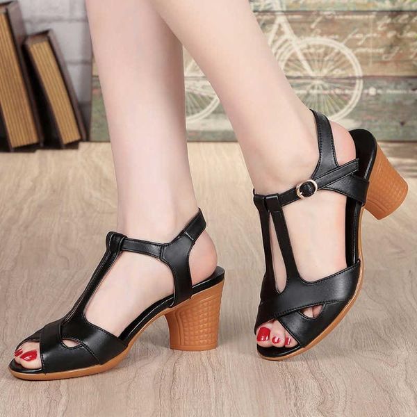 sandals 2021 summer mid heel women's thick tendon bottom soft non slip mother shoes leather fish mouth high, Black
sandals 2021 summer mid heel women's thick tendon bottom soft non slip mother shoes leather fish mouth high, Black