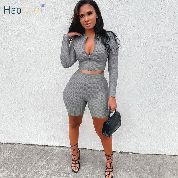 women's tracksuits haoyuan two piece set long sleeve crop biker shorts for women summer fitness tracksuit outfits loungewear matchi, Gray
women's tracksuits haoyuan two piece set long sleeve crop biker shorts for women summer fitness tracksuit outfits loungewear matchi, Gray