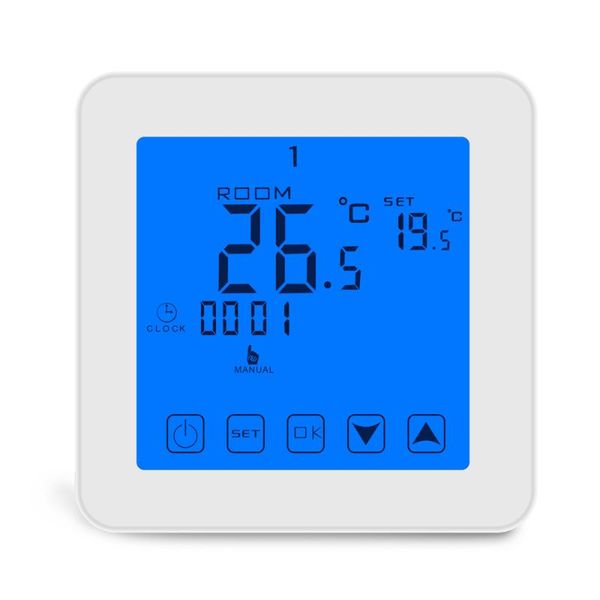 smart home control room thermostat set for gas boiler heating or water floor remote temperature controller blue backlight
smart home control room thermostat set for gas boiler heating or water floor remote temperature controller blue backlight