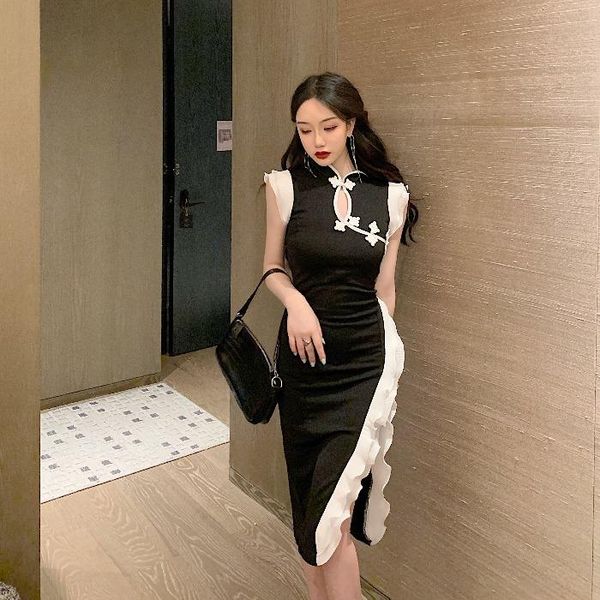 casual dresses chinese style ruffles show thin summer split modified young girl cheongsam dress, Black;gray
casual dresses chinese style ruffles show thin summer split modified young girl cheongsam dress, Black;gray